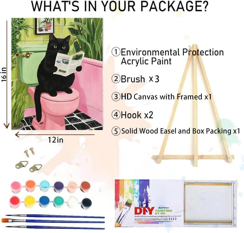 MIRCVSH Black Cat Paint by Numbers for Adults with Framed Canvas-with Wooden Easel,Paint by Number on Canvas,DIY Acrylic Oil Painting Kits with Brushes Nice Gift Box for Home Wall Decor(12x16 Inch) - Image 2